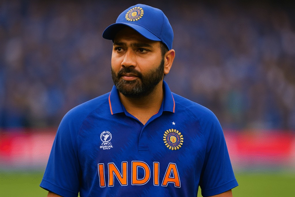 Rohit Sharma looking emotional in Indian jersey during a crick